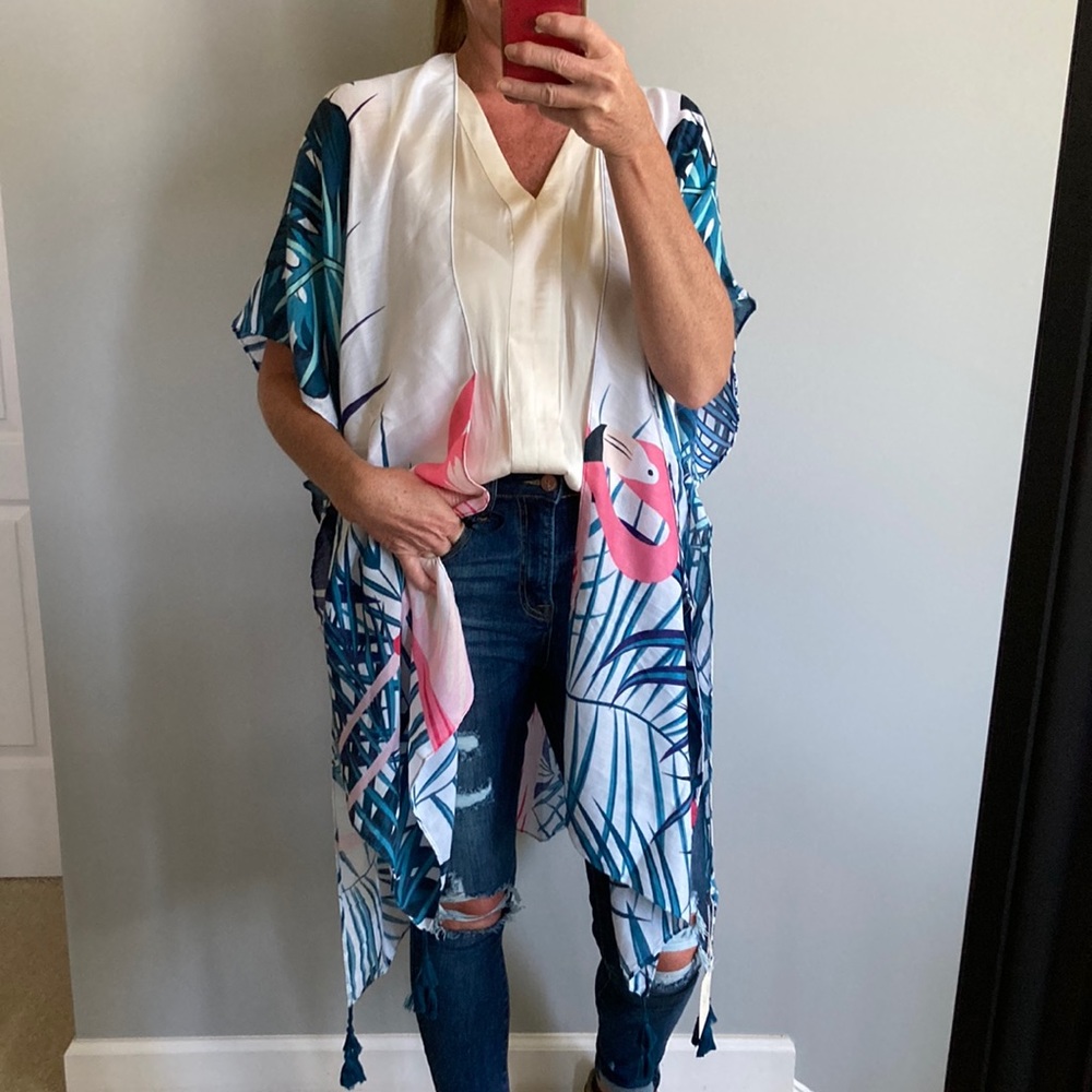 Flamingo Print Boho Kimono